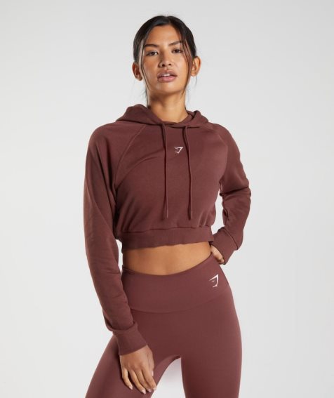 Bluzy Z Kapturem Gymshark Treningowe Cropped Damskie Ciemny Brązowe | PL 753JGN